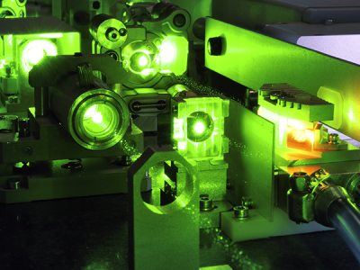 scientific research on optical table with laser