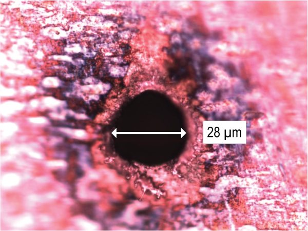 ø30-µm blind via drilled in flex PCB panel with Talon laser